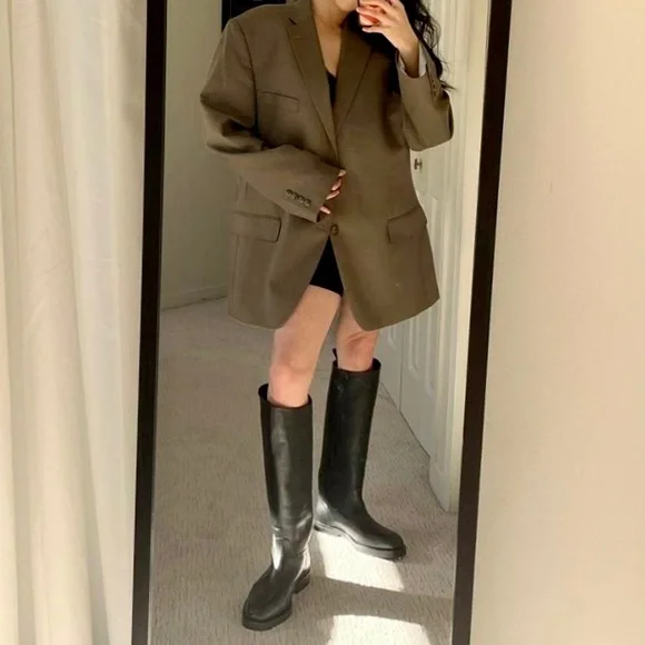 Zara black leather knee high boots blogger style toteme khaite the row - Picture 8 of 16